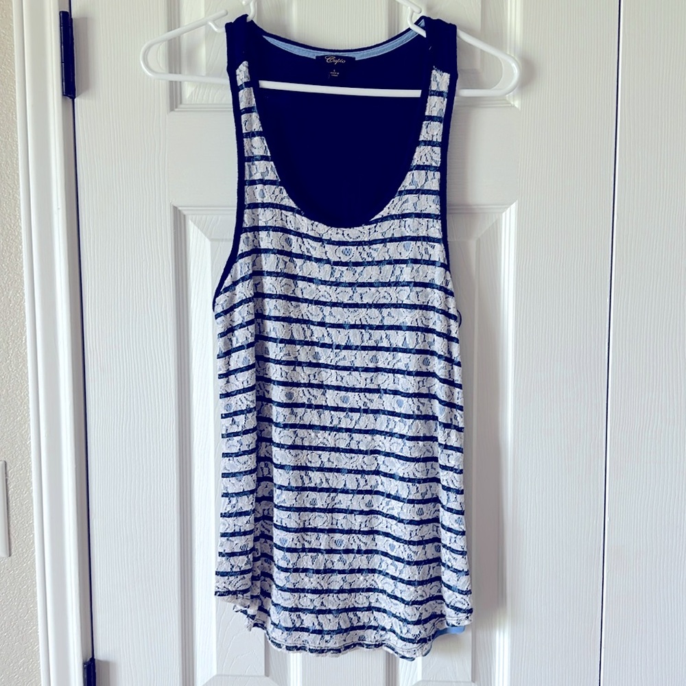 Cupido, lace striped tank, size large